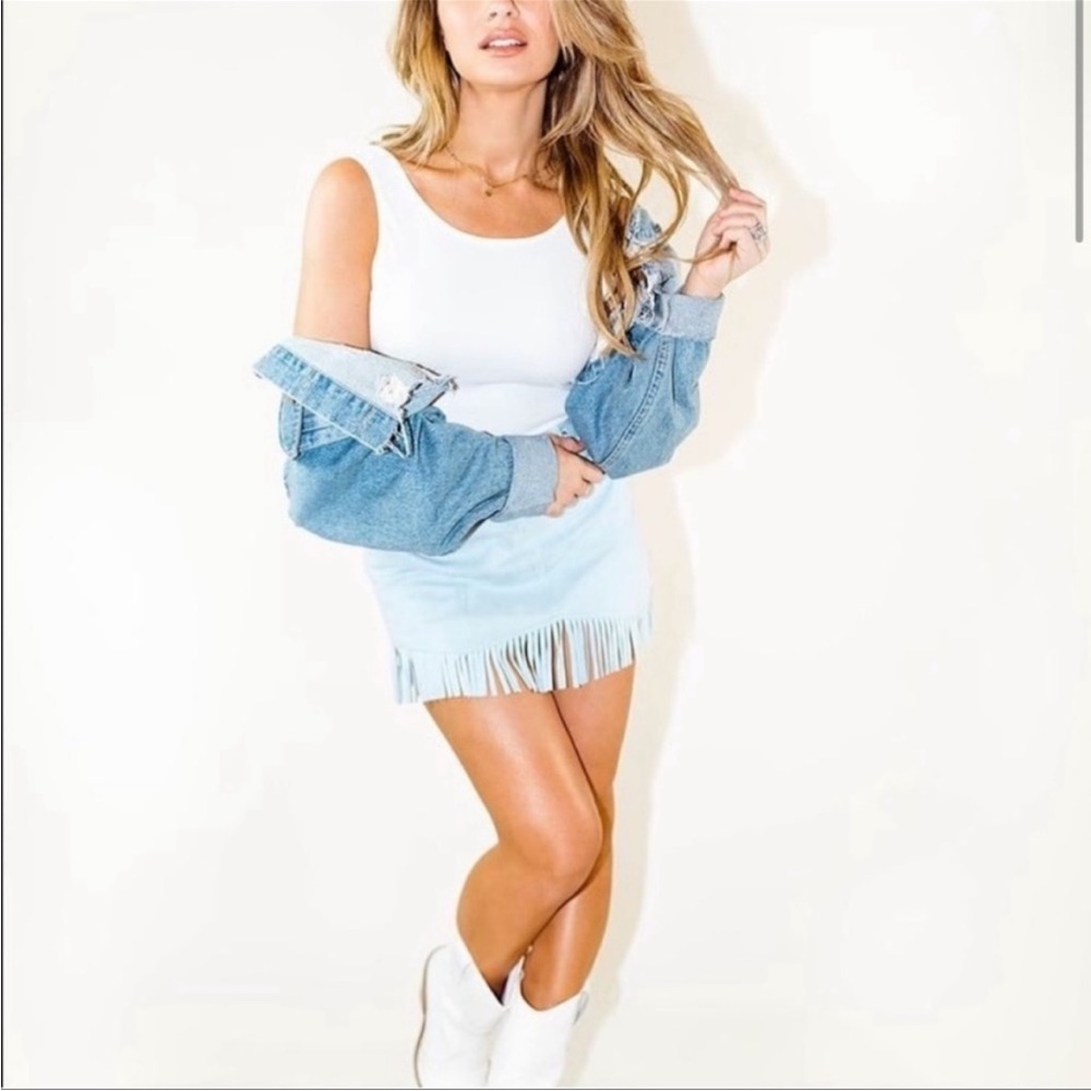 KITTENISH blue fringe skirt